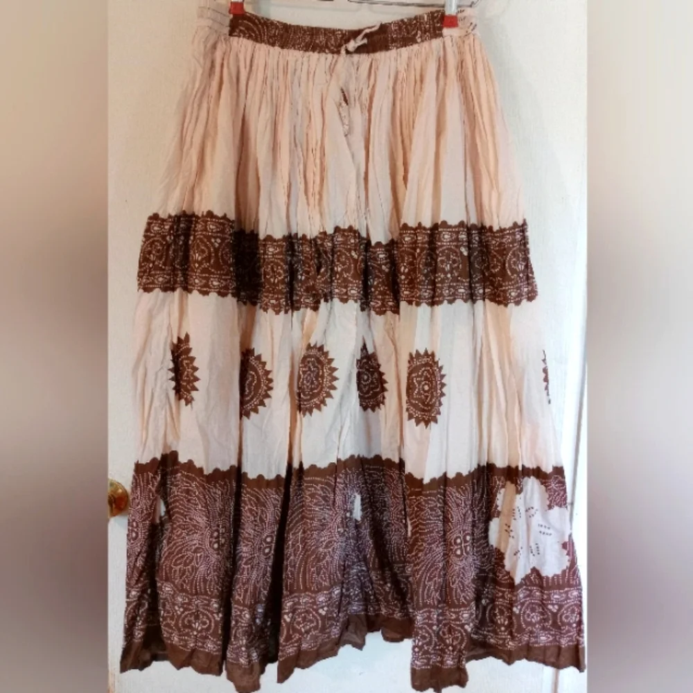 VERANISI Circle Skirt Sz. M Made in India 100 %‎ Cotton Brown & Tan - Picture 4 of 9